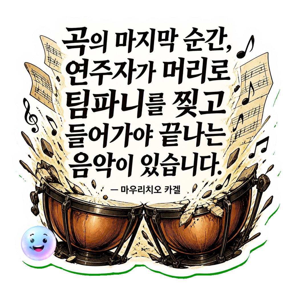 곡의 마지막 순간, 연주자가 머리로 팀파니를 찢고 들어가야 끝나는 음악이 있습니다.