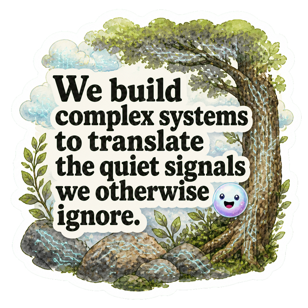 We build complex systems to translate the quiet signals we otherwise ignore.