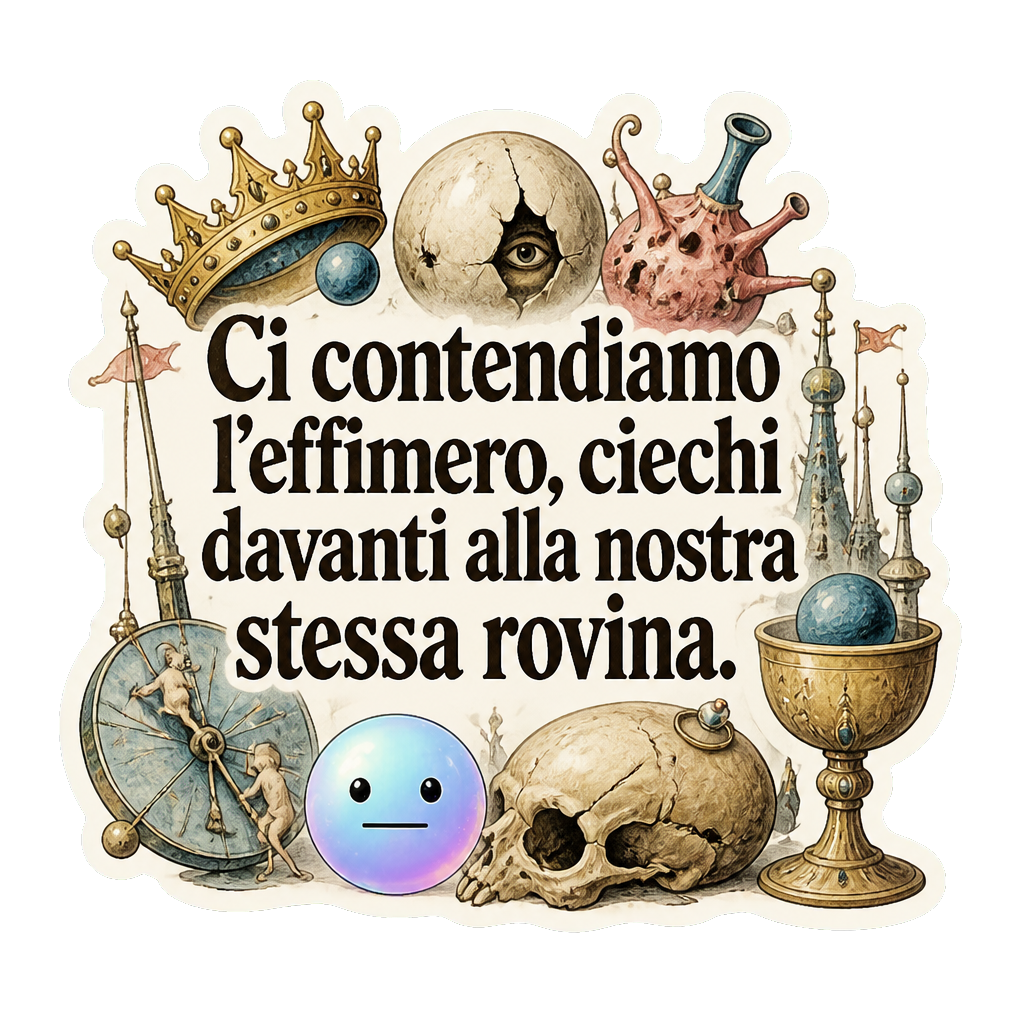 Ci contendiamo l'effimero, ciechi davanti alla nostra stessa rovina.