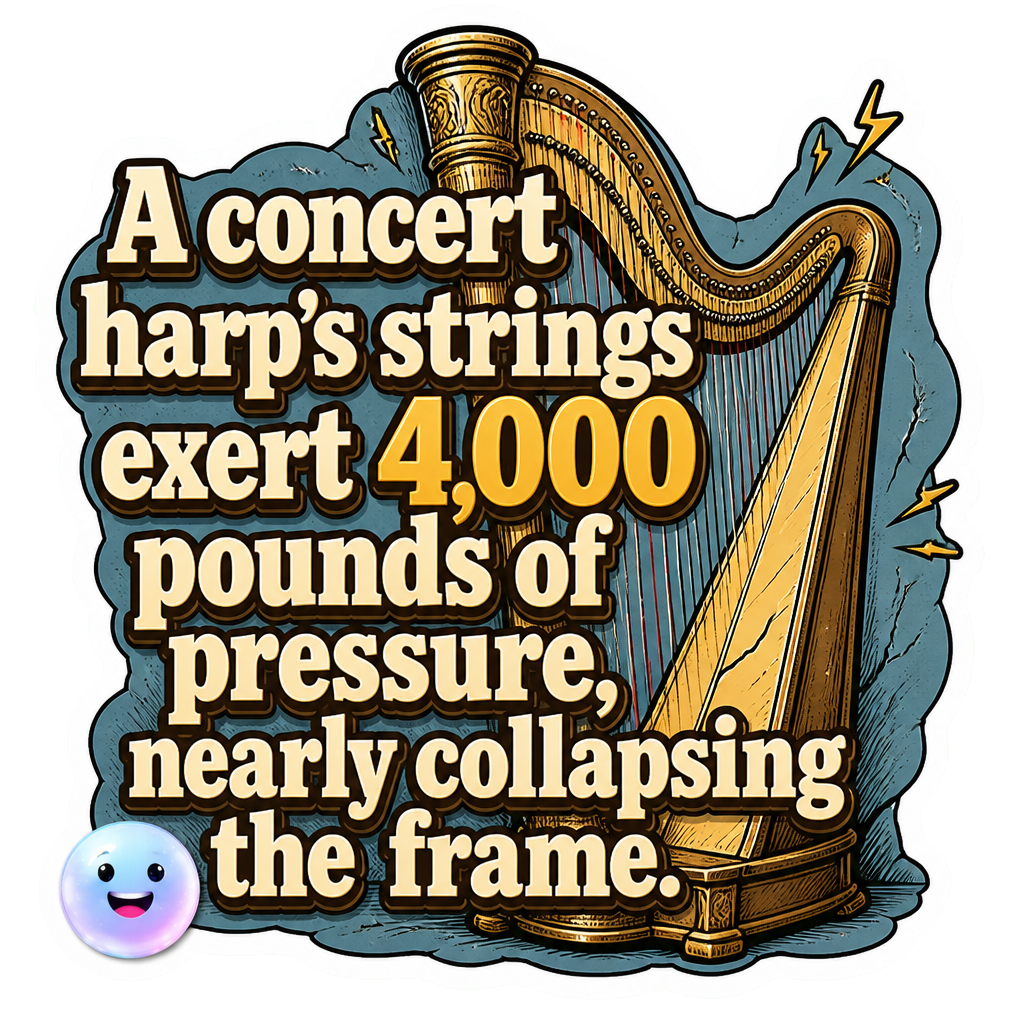 A concert harp's strings exert 4,000 pounds of pressure, nearly collapsing the frame.