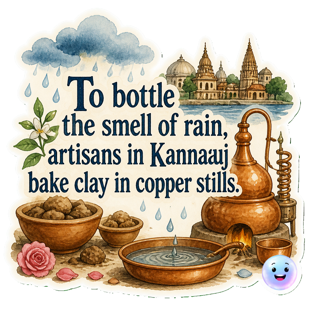 To bottle the smell of rain, artisans in Kannauj bake clay in copper stills.