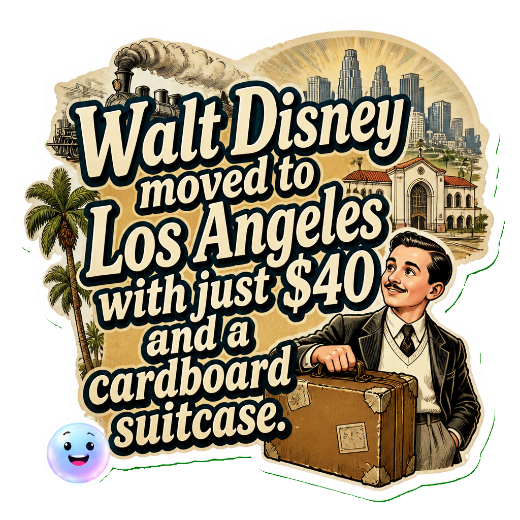 Walt Disney moved to Los Angeles with just $40 and a cardboard suitcase.