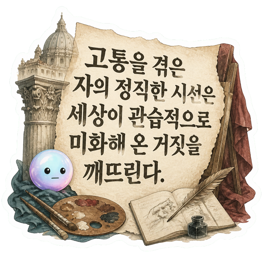 고통을 겪은 자의 정직한 시선은 세상이 관습적으로 미화해 온 거짓을 깨뜨린다.