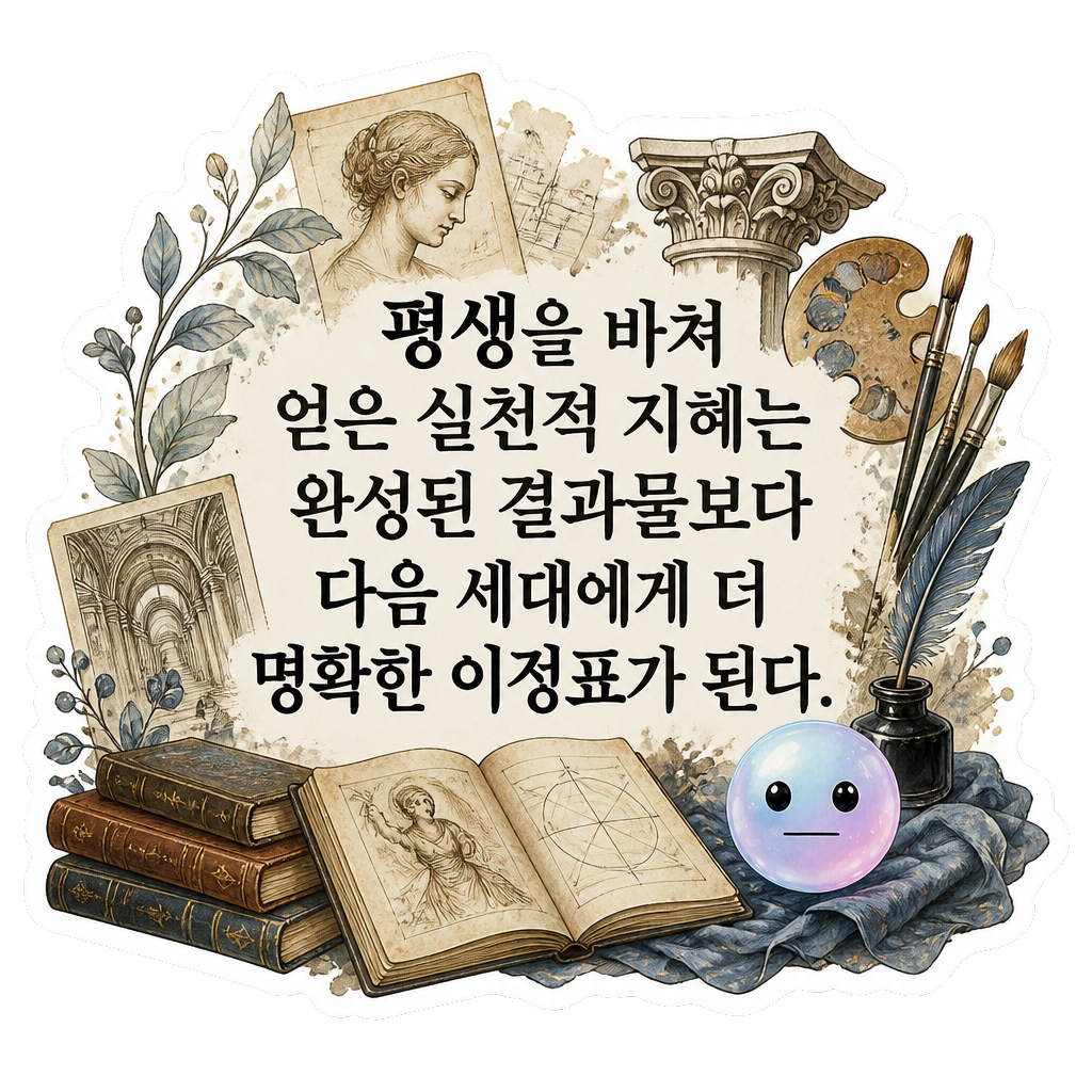 평생을 바쳐 얻은 실천적 지혜는 완성된 결과물보다 다음 세대에게 더 명확한 이정표가 된다.