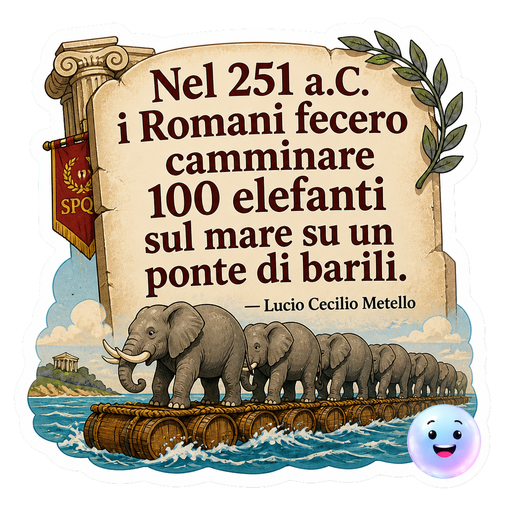Nel 251 a.C. i Romani fecero camminare 100 elefanti sul mare su un ponte di barili.