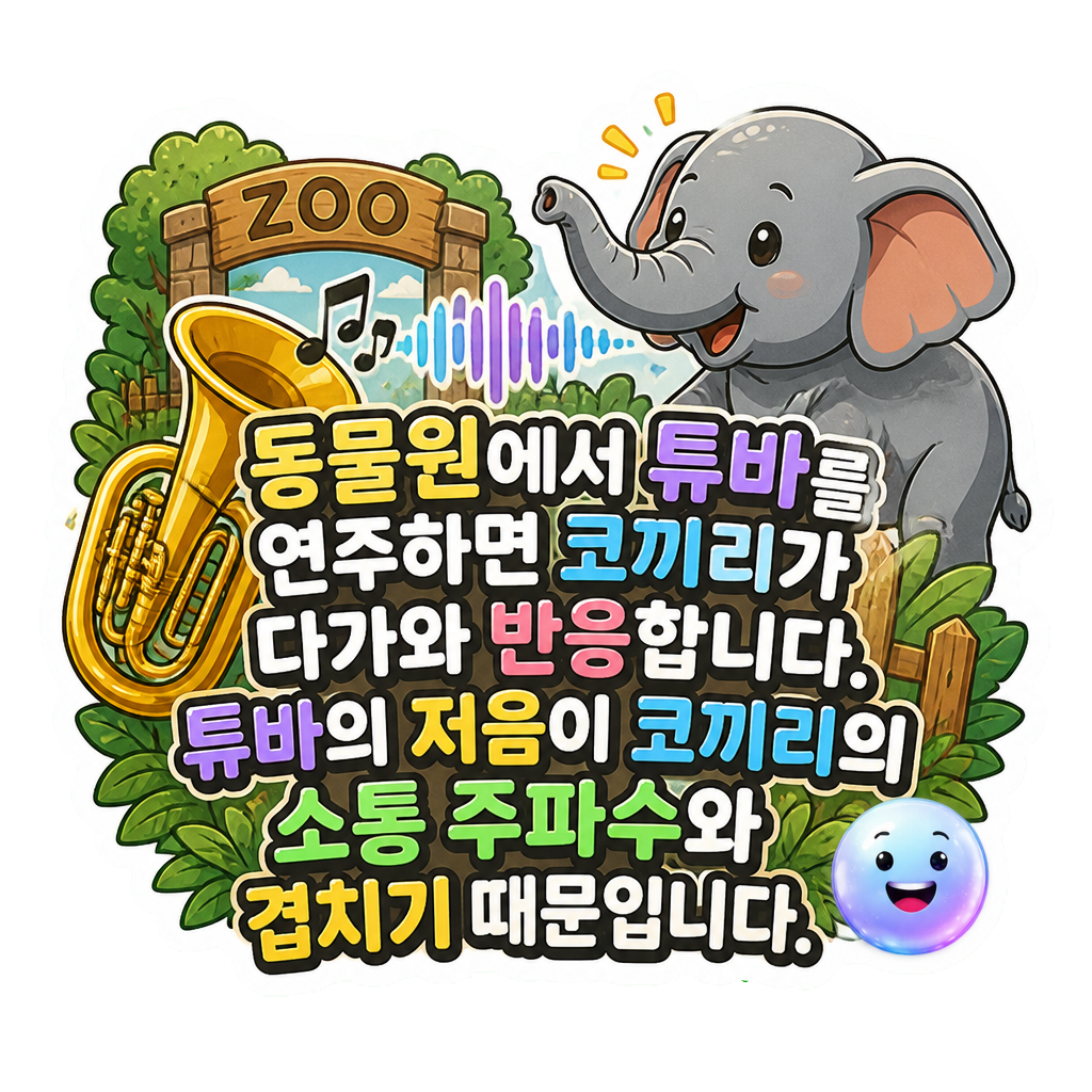 동물원에서 튜바를 연주하면 코끼리가 다가와 반응합니다. 튜바의 저음이 코끼리의 소통 주파수와 겹치기 때문입니다.