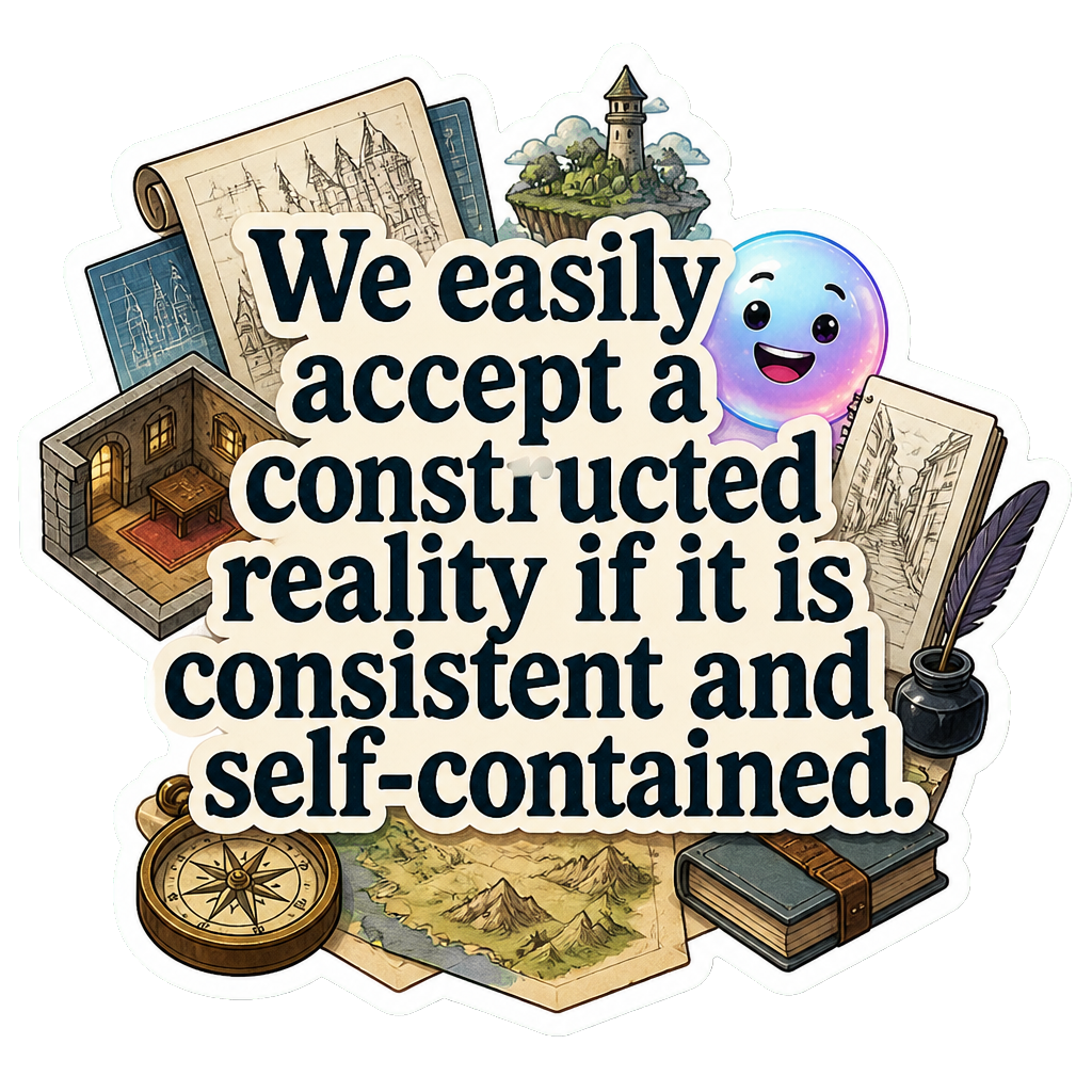 We easily accept a constructed reality if it is consistent and self-contained.