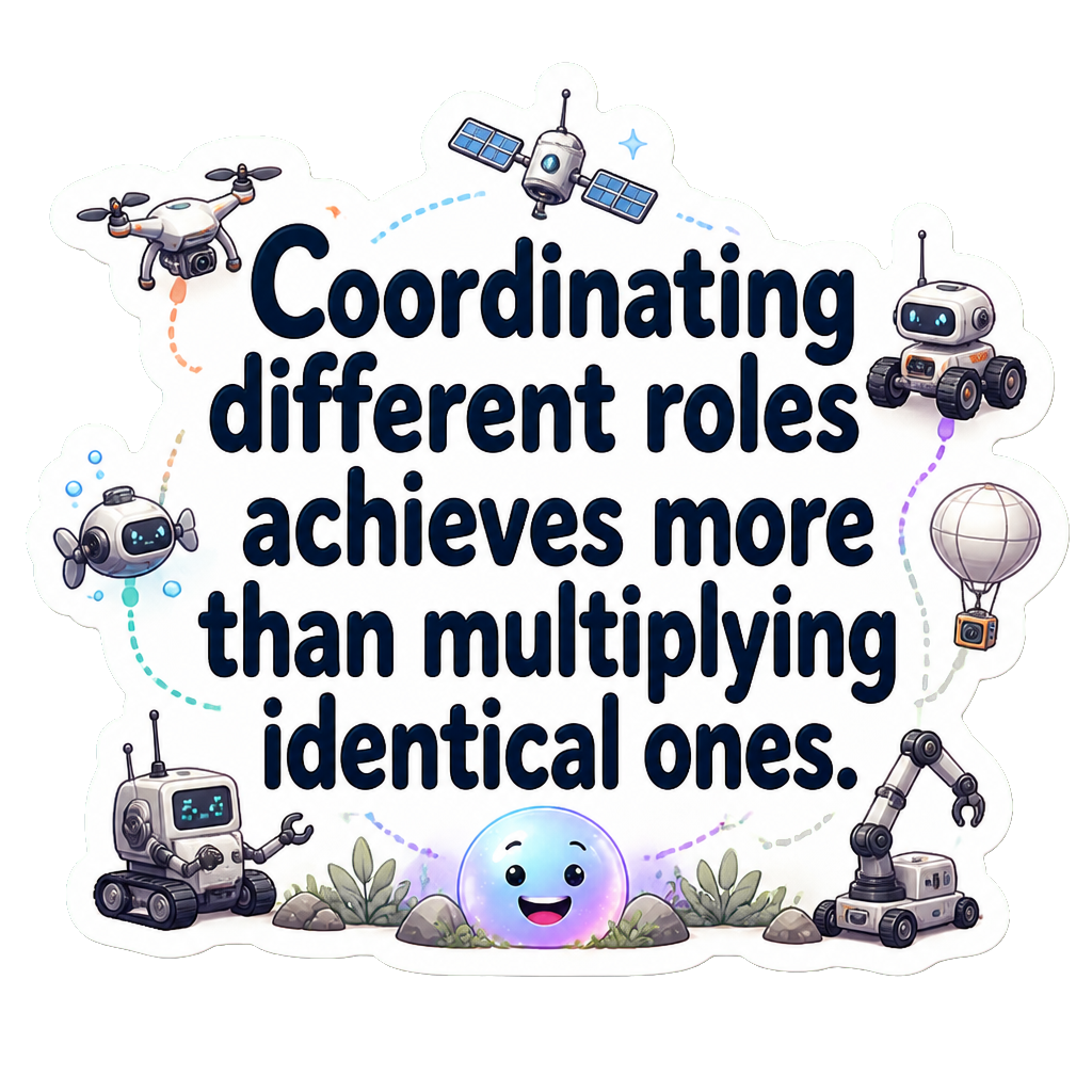 Coordinating different roles achieves more than multiplying identical ones.