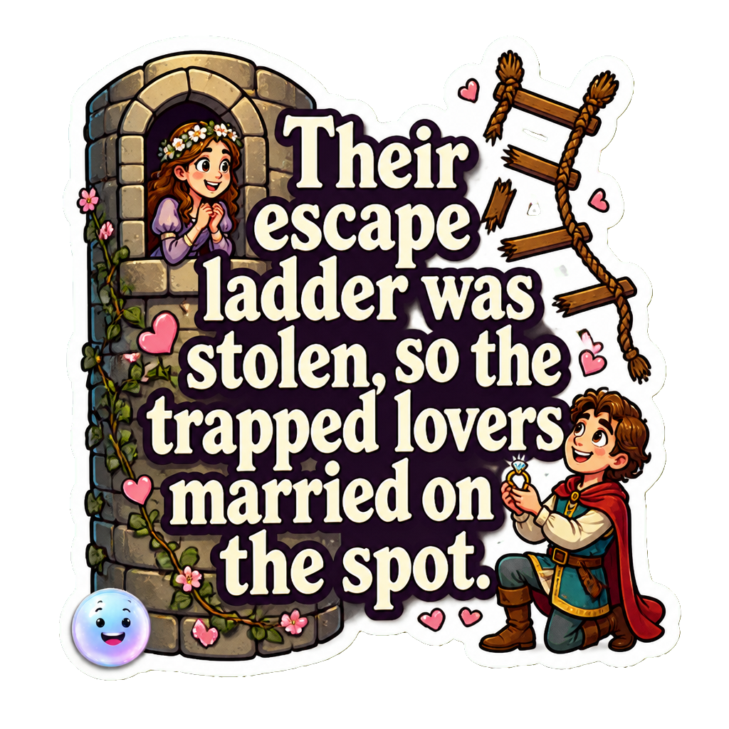 Their escape ladder was stolen, so the trapped lovers married on the spot.