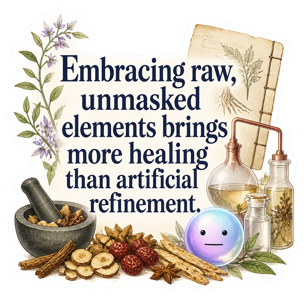 Embracing raw, unmasked elements brings more healing than artificial refinement.