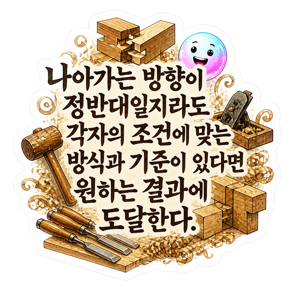 나아가는 방향이 정반대일지라도 각자의 조건에 맞는 방식과 기준이 있다면 원하는 결과에 도달한다.
