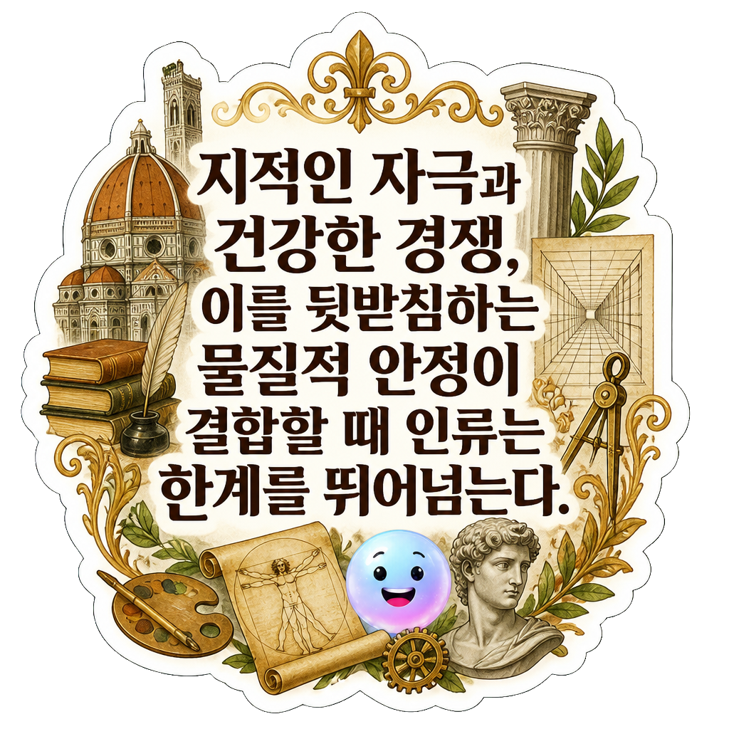 지적인 자극과 건강한 경쟁, 이를 뒷받침하는 물질적 안정이 결합할 때 인류는 한계를 뛰어넘는다.
