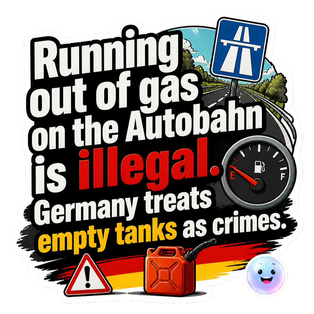 Running out of gas on the Autobahn is illegal. Germany treats empty tanks as crimes.