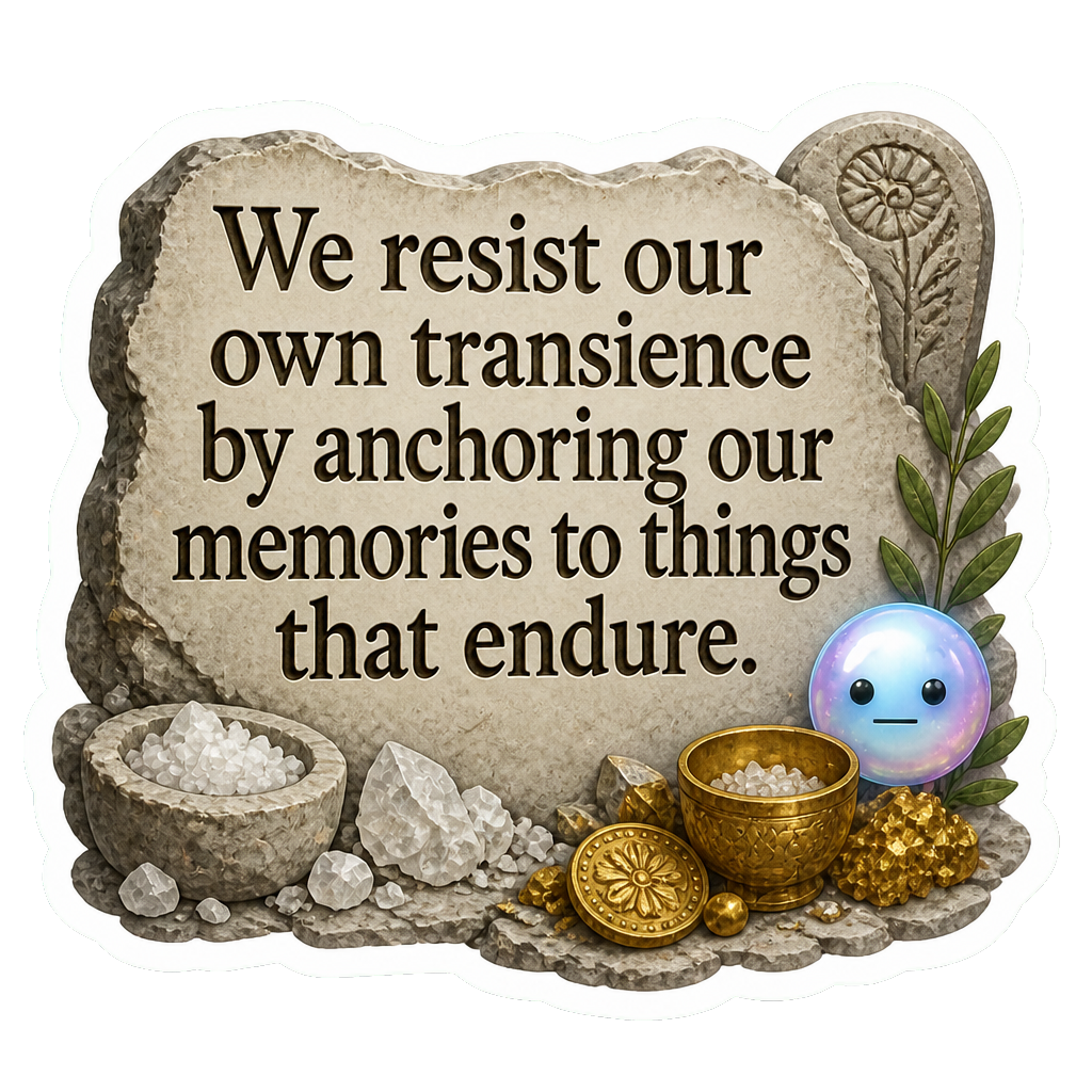 We resist our own transience by anchoring our memories to things that endure.