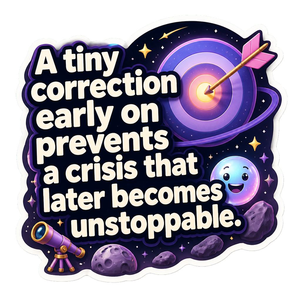 A tiny correction early on prevents a crisis that later becomes unstoppable.