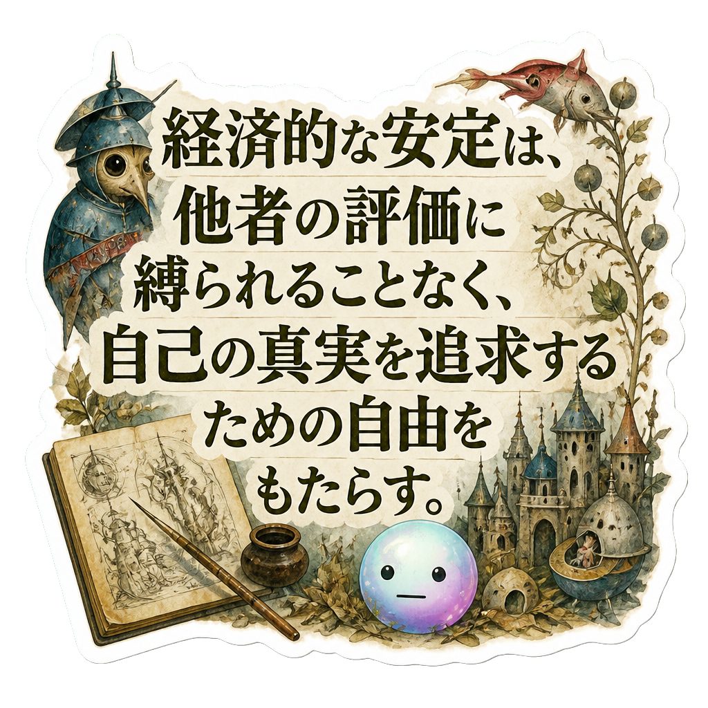 経済的な安定は、他者の評価に縛られることなく、自己の真実を追求するための自由をもたらす。