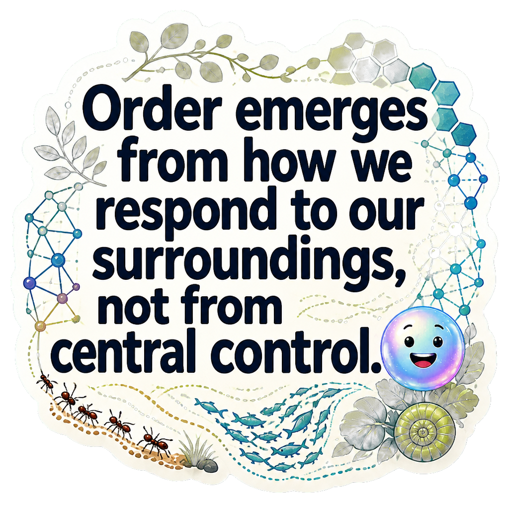 Order emerges from how we respond to our surroundings, not from central control.