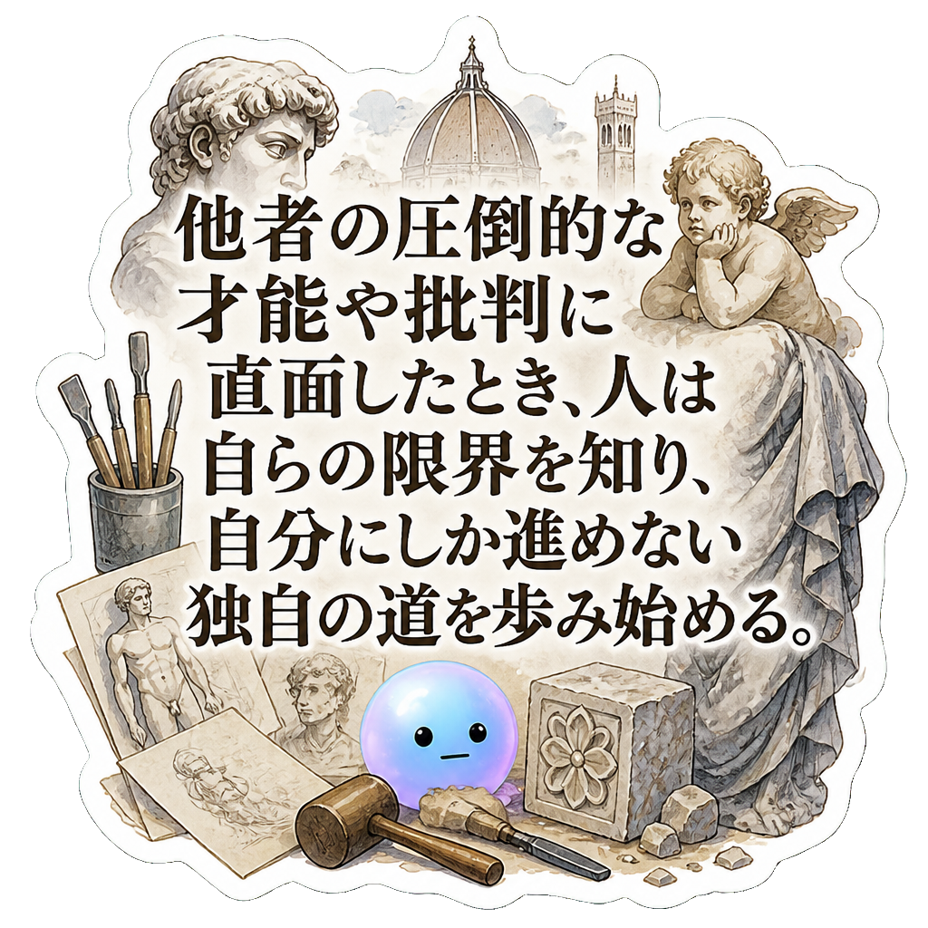 他者の圧倒的な才能や批判に直面したとき、人は自らの限界を知り、自分にしか進めない独自の道を歩み始める。