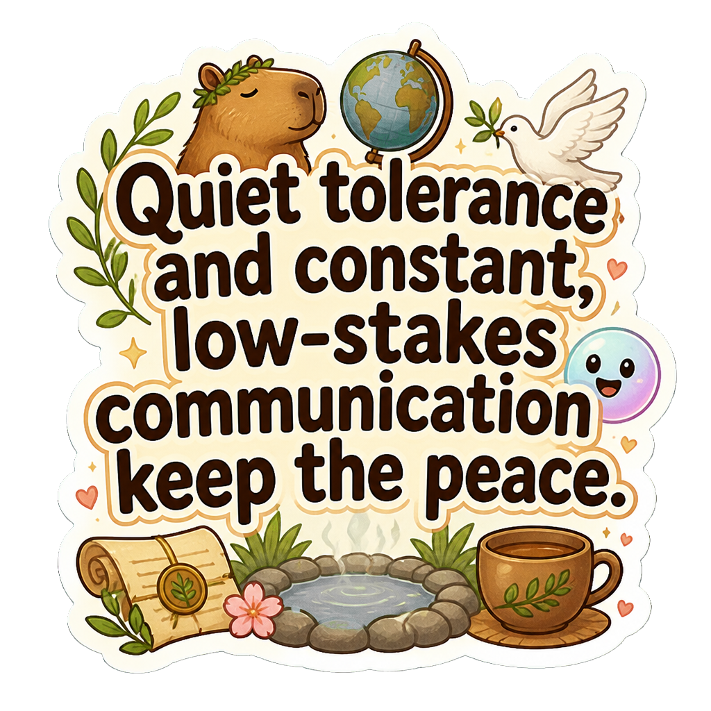 Quiet tolerance and constant, low-stakes communication keep the peace.