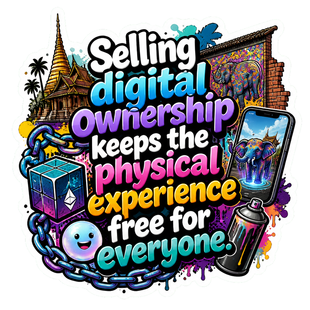 Selling digital ownership keeps the physical experience free for everyone.