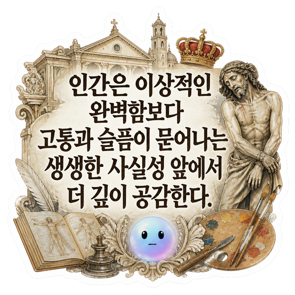 인간은 이상적인 완벽함보다 고통과 슬픔이 묻어나는 생생한 사실성 앞에서 더 깊이 공감한다.
