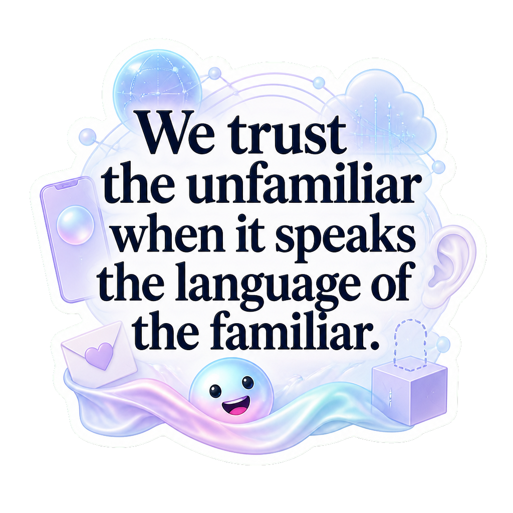 We trust the unfamiliar when it speaks the language of the familiar.
