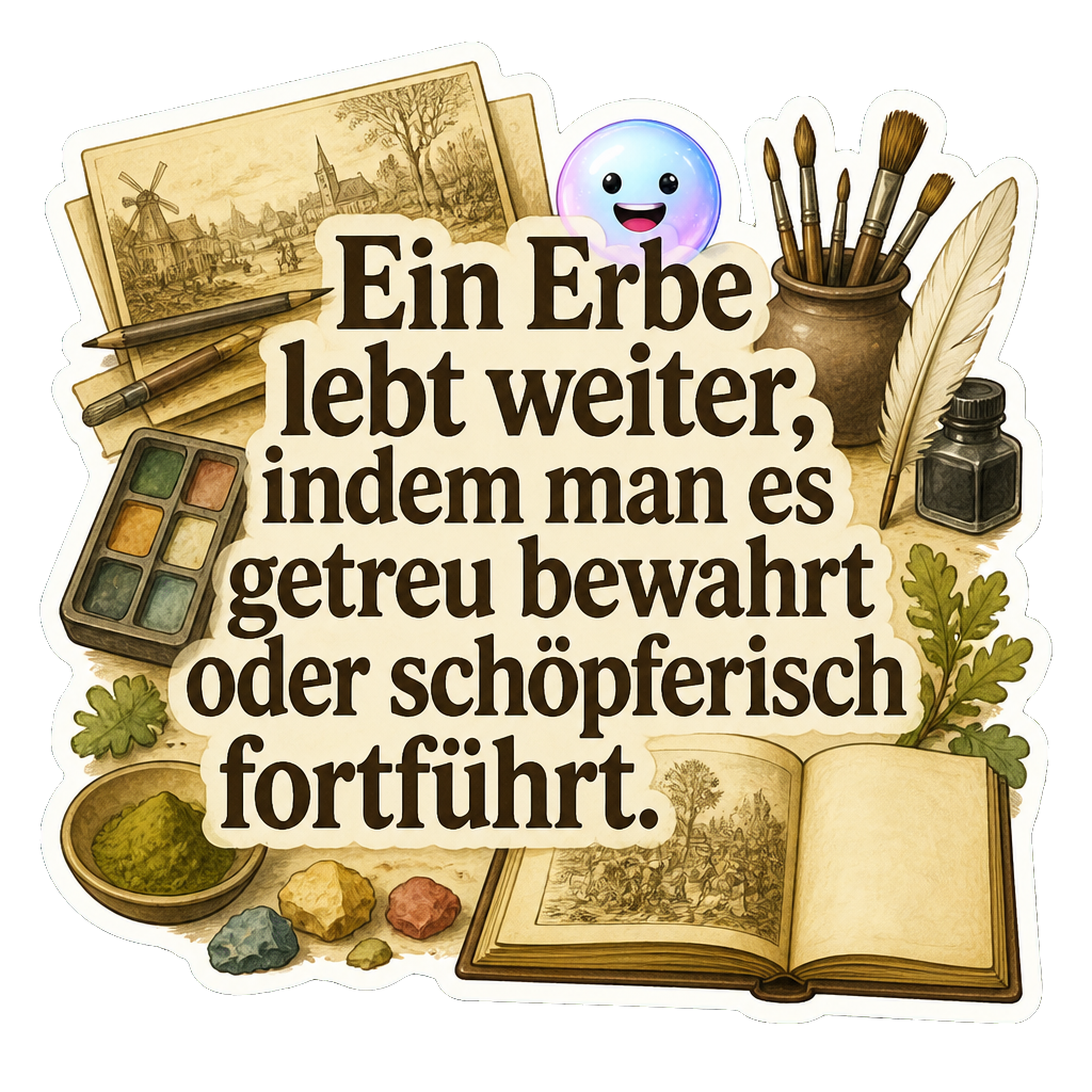 Ein Erbe lebt weiter, indem man es getreu bewahrt oder schöpferisch fortführt.