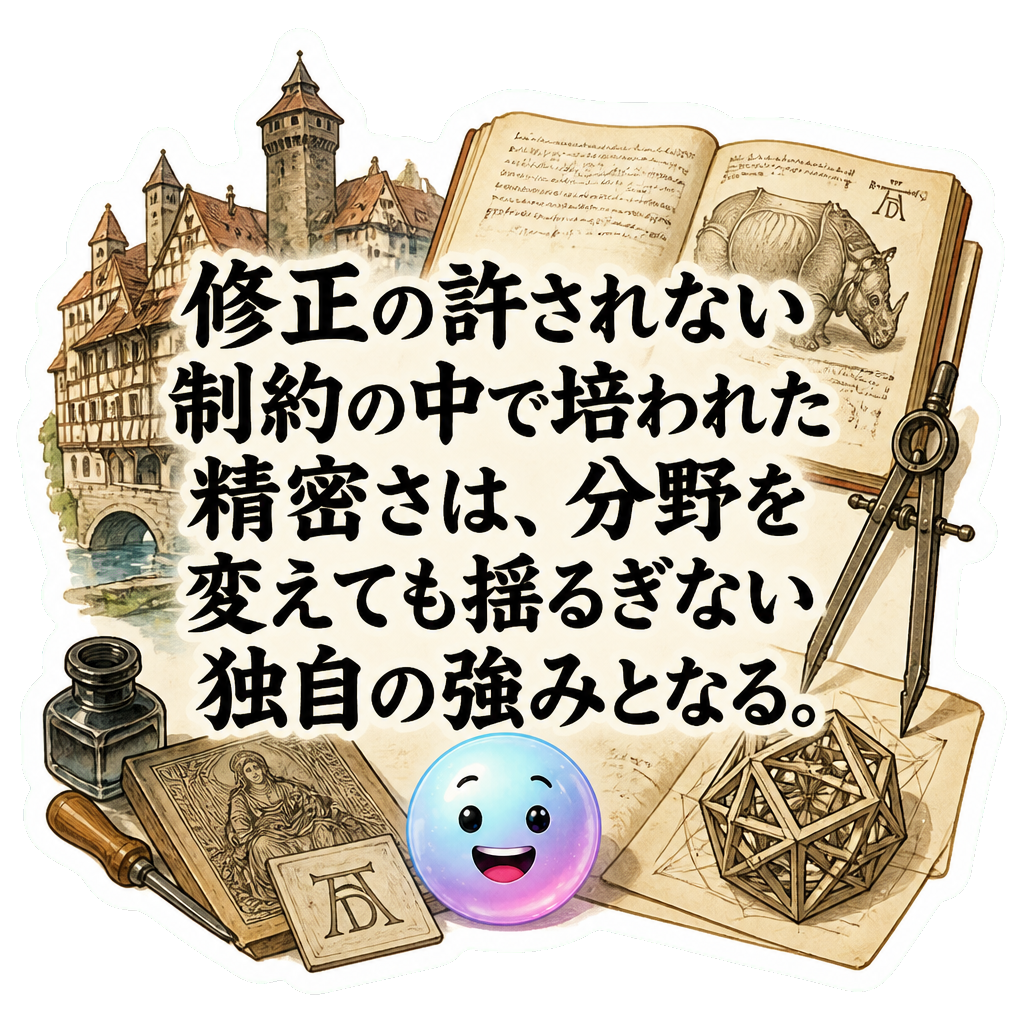 修正の許されない制約の中で培われた精密さは、分野を変えても揺るぎない独自の強みとなる。