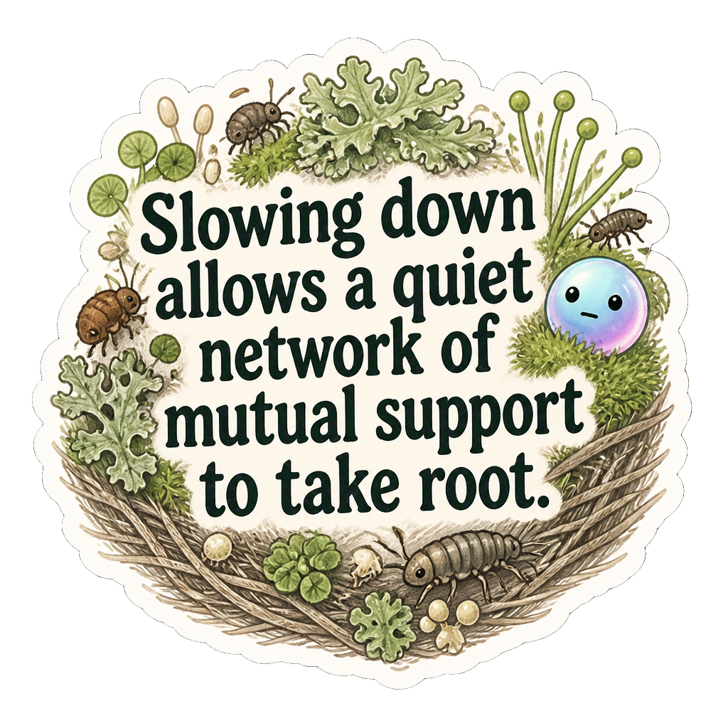 Slowing down allows a quiet network of mutual support to take root.