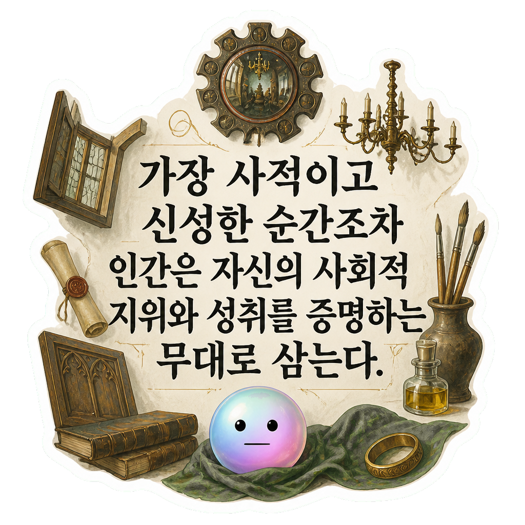 가장 사적이고 신성한 순간조차 인간은 자신의 사회적 지위와 성취를 증명하는 무대로 삼는다.