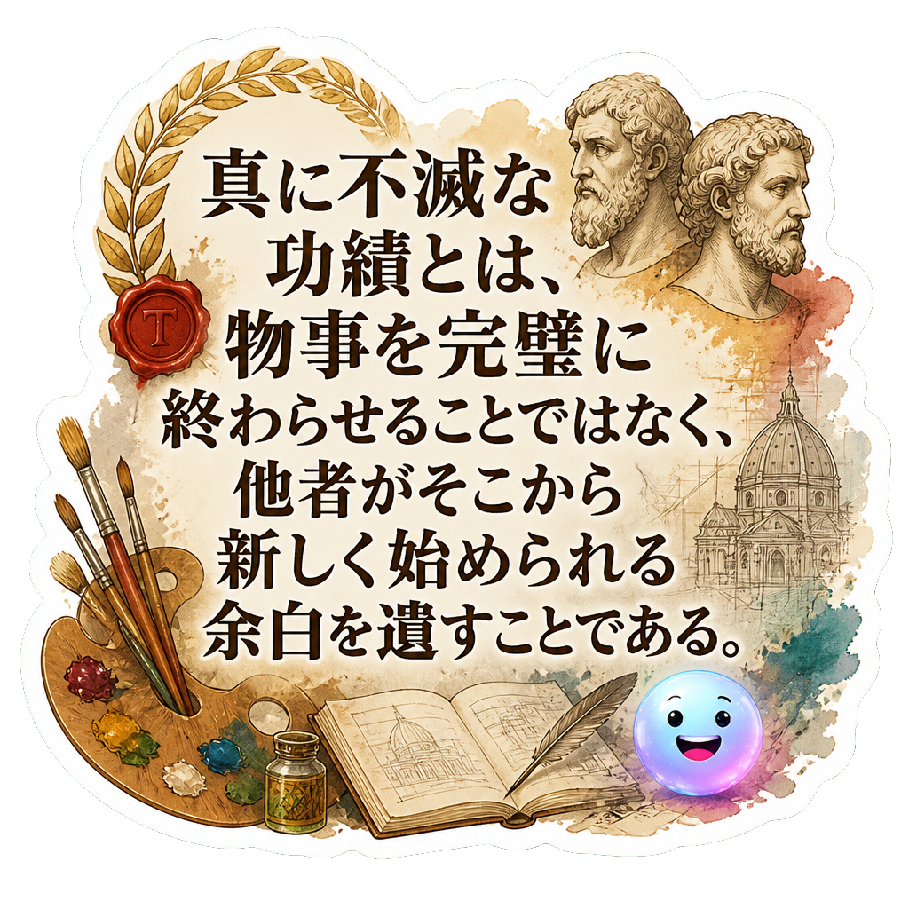 真に不滅な功績とは、物事を完璧に終わらせることではなく、他者がそこから新しく始められる余白を遺すことである。