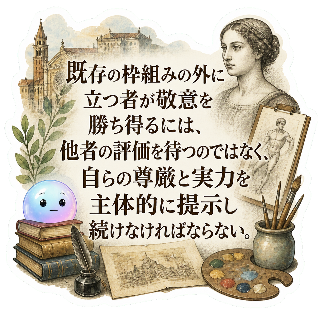 既存の枠組みの外に立つ者が敬意を勝ち得るには、他者の評価を待つのではなく、自らの尊厳と実力を主体的に提示し続けなければならない。