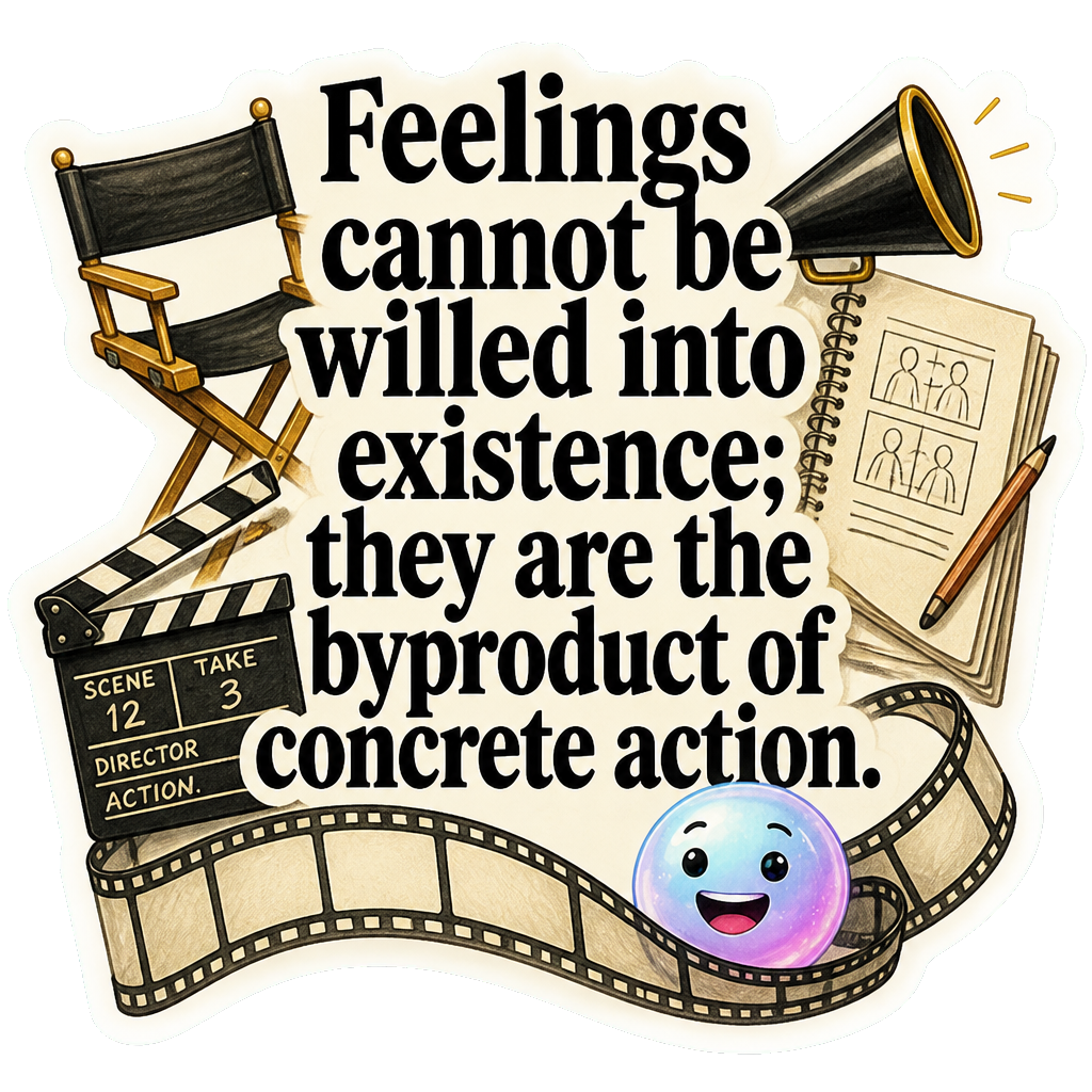 Feelings cannot be willed into existence; they are the byproduct of concrete action.