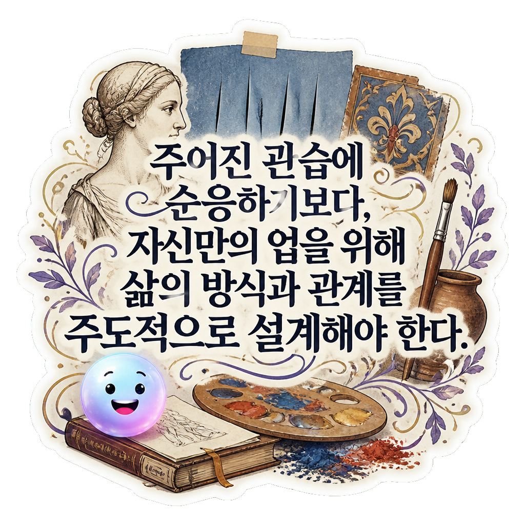 주어진 관습에 순응하기보다, 자신만의 업을 위해 삶의 방식과 관계를 주도적으로 설계해야 한다.