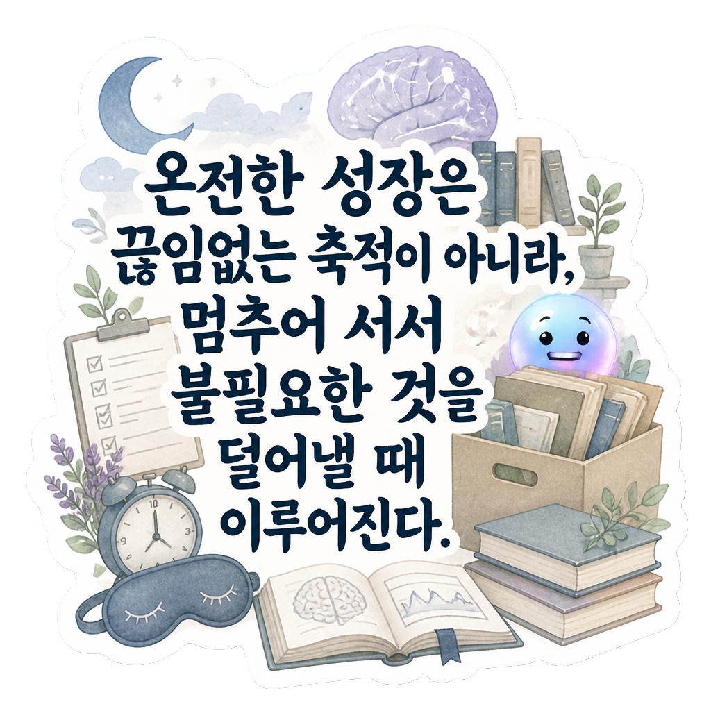 온전한 성장은 끊임없는 축적이 아니라, 멈추어 서서 불필요한 것을 덜어낼 때 이루어진다.