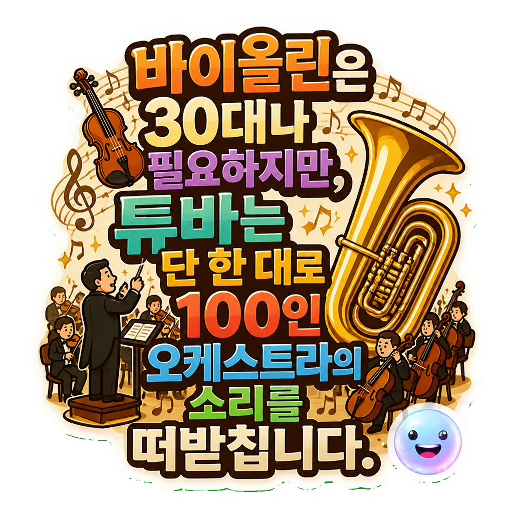 바이올린은 30대나 필요하지만, 튜바는 단 한 대로 100인 오케스트라의 소리를 떠받칩니다.