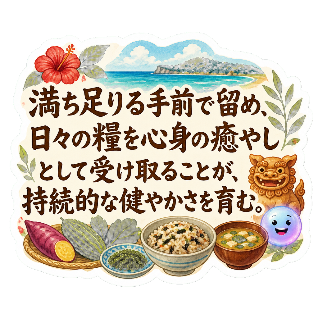 満ち足りる手前で留め、日々の糧を心身の癒やしとして受け取ることが、持続的な健やかさを育む。
