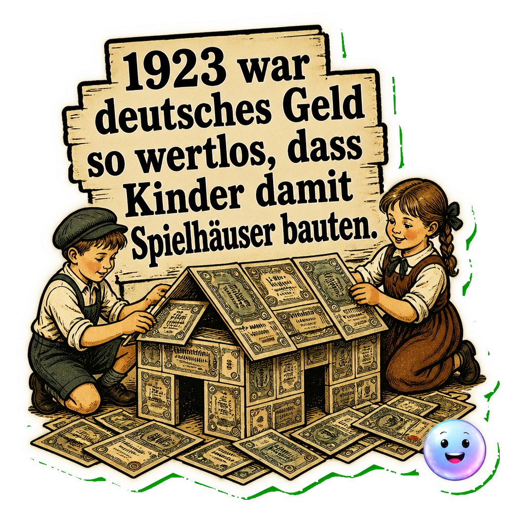 1923 war deutsches Geld so wertlos, dass Kinder damit Spielhäuser bauten.