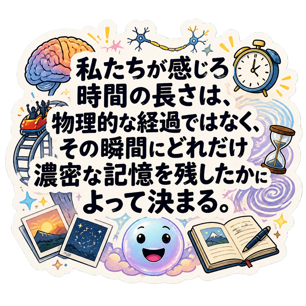 私たちが感じる時間の長さは、物理的な経過ではなく、その瞬間にどれだけ濃密な記憶を残したかによって決まる。