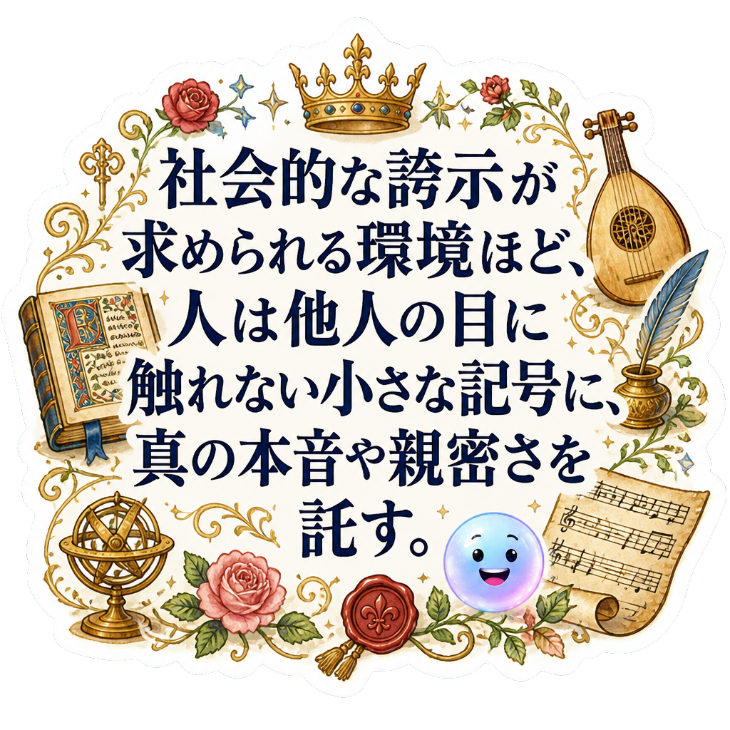 社会的な誇示が求められる環境ほど、人は他人の目に触れない小さな記号に、真の本音や親密さを託す。