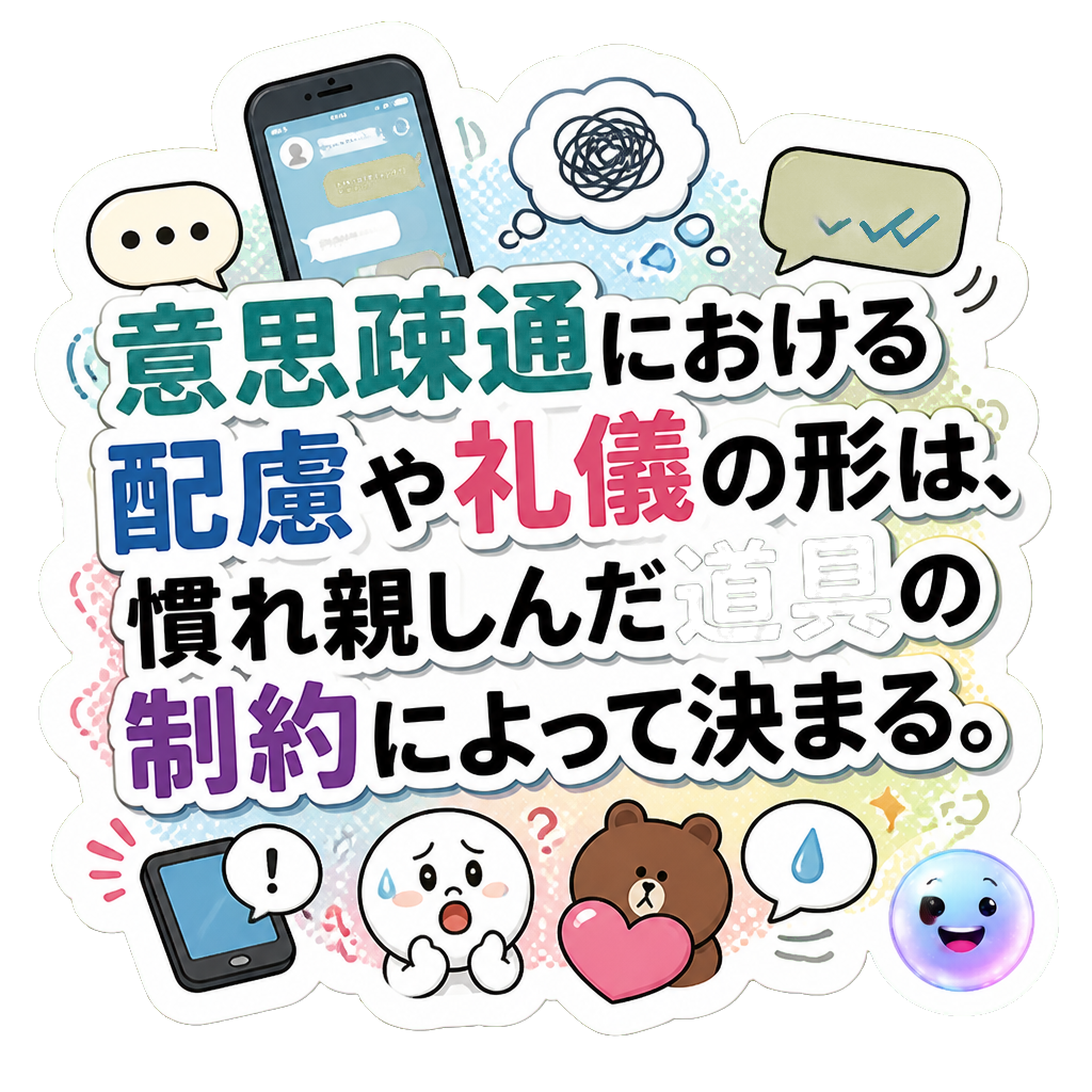 意思疎通における配慮や礼儀の形は、慣れ親しんだ道具の制約によって決まる。