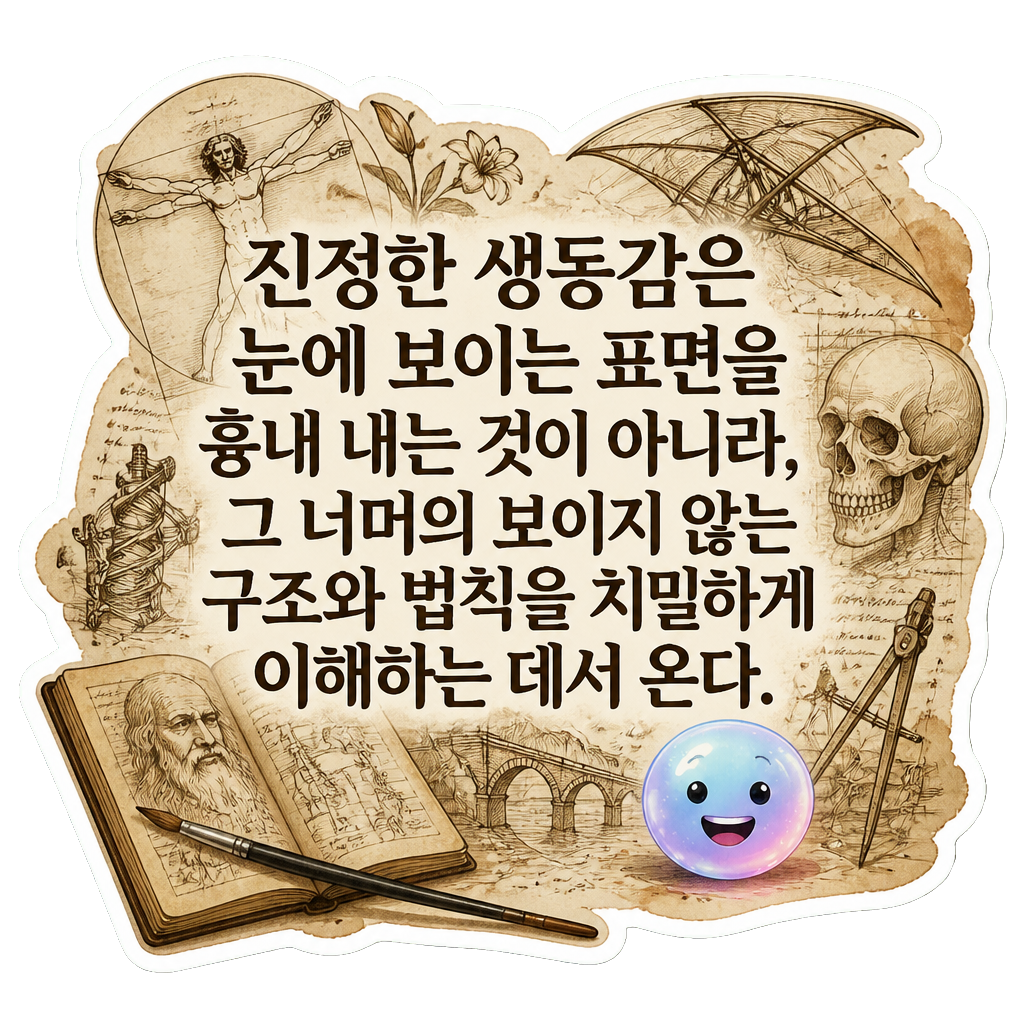 진정한 생동감은 눈에 보이는 표면을 흉내 내는 것이 아니라, 그 너머의 보이지 않는 구조와 법칙을 치밀하게 이해하는 데서 온다.