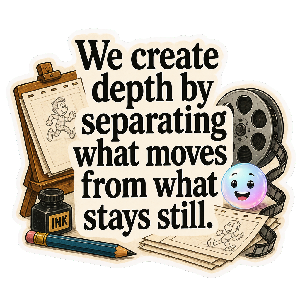 We create depth by separating what moves from what stays still.