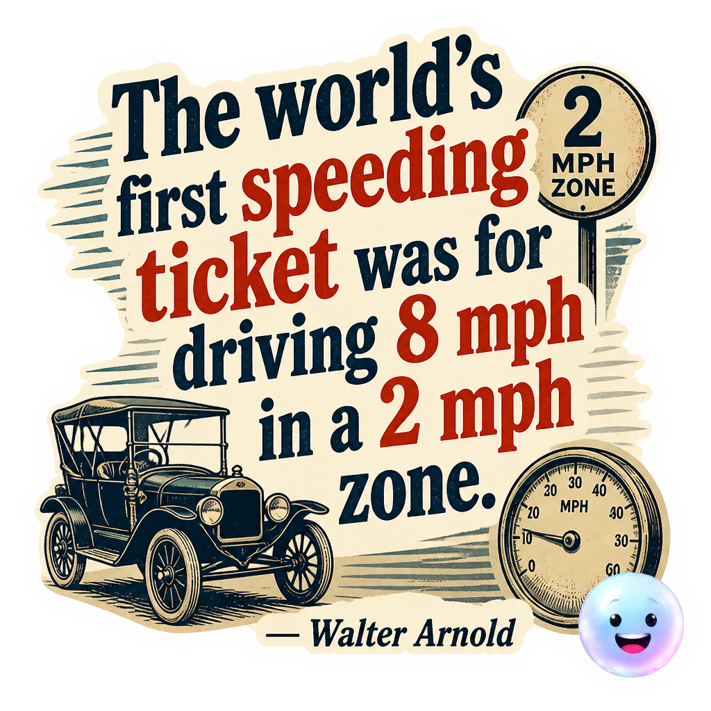 The world's first speeding ticket was for driving 8 mph in a 2 mph zone.