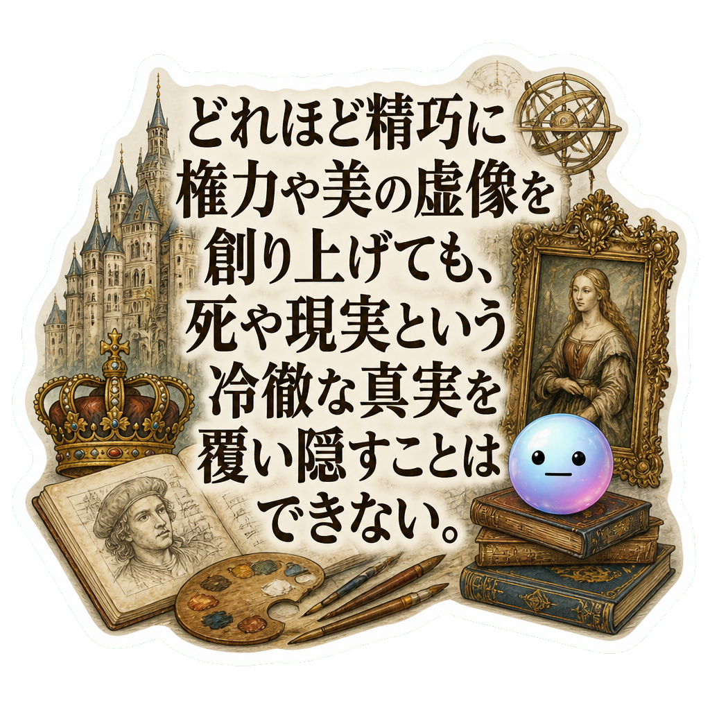 どれほど精巧に権力や美の虚像を創り上げても、死や現実という冷徹な真実を覆い隠すことはできない。