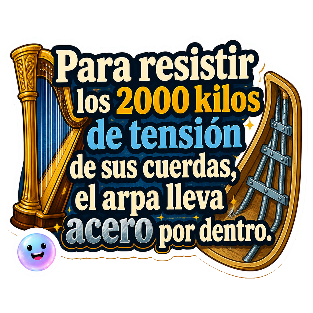 Para resistir los 2000 kilos de tensión de sus cuerdas, el arpa lleva acero por dentro.