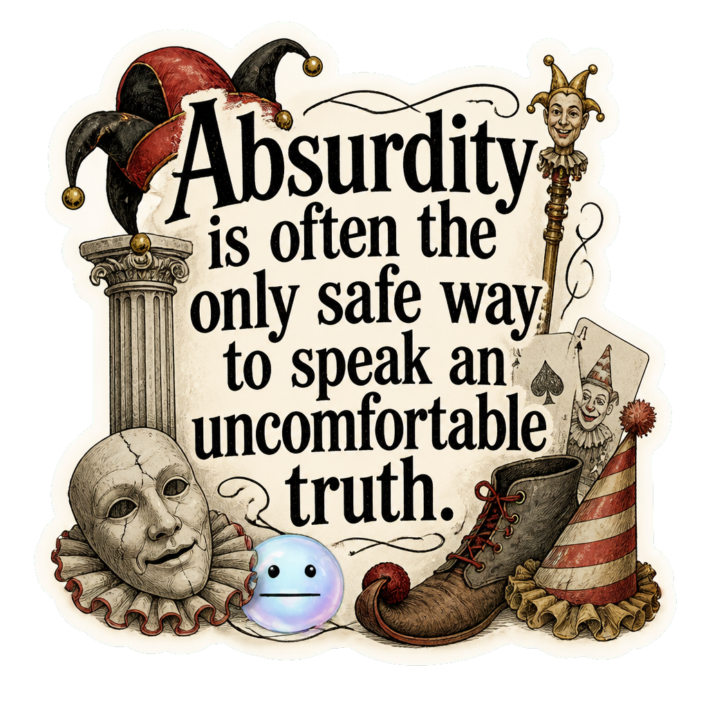 Absurdity is often the only safe way to speak an uncomfortable truth.