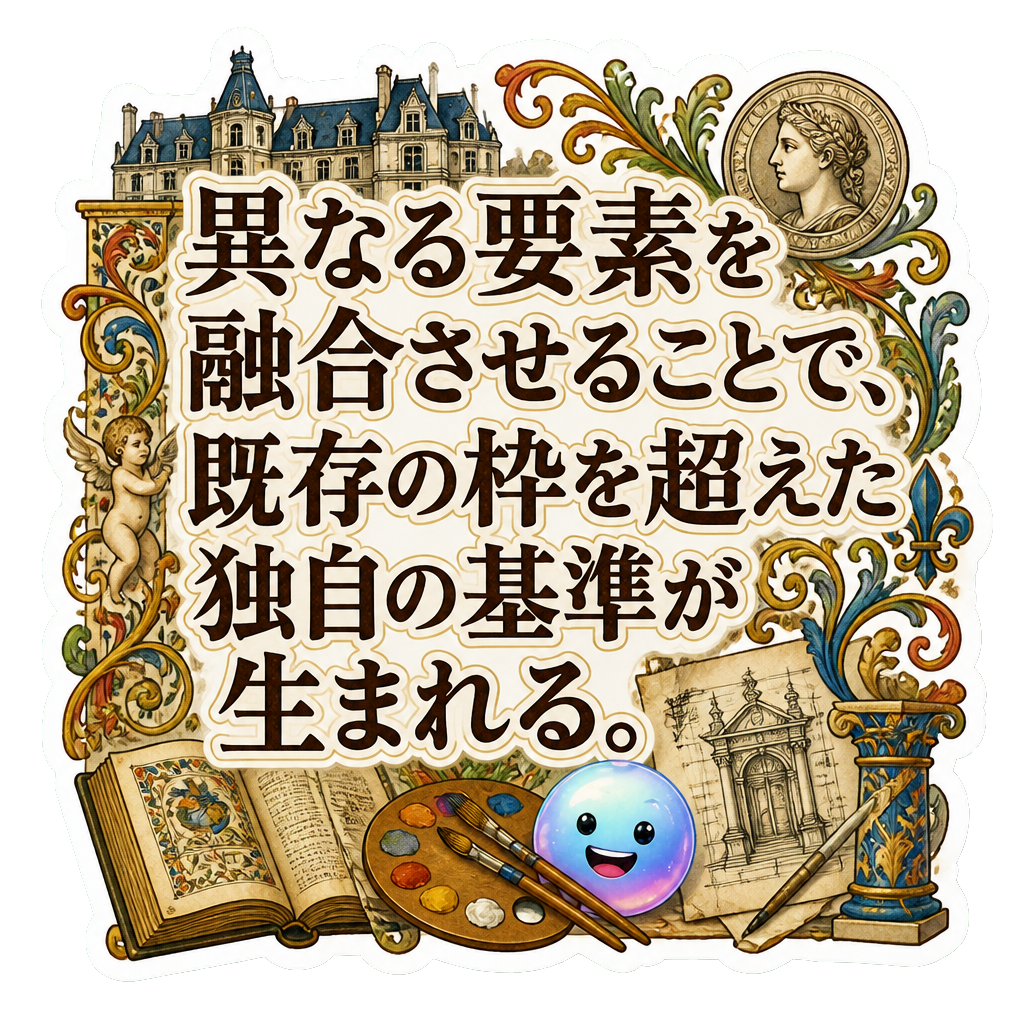 異なる要素を融合させることで、既存の枠を超えた独自の基準が生まれる。