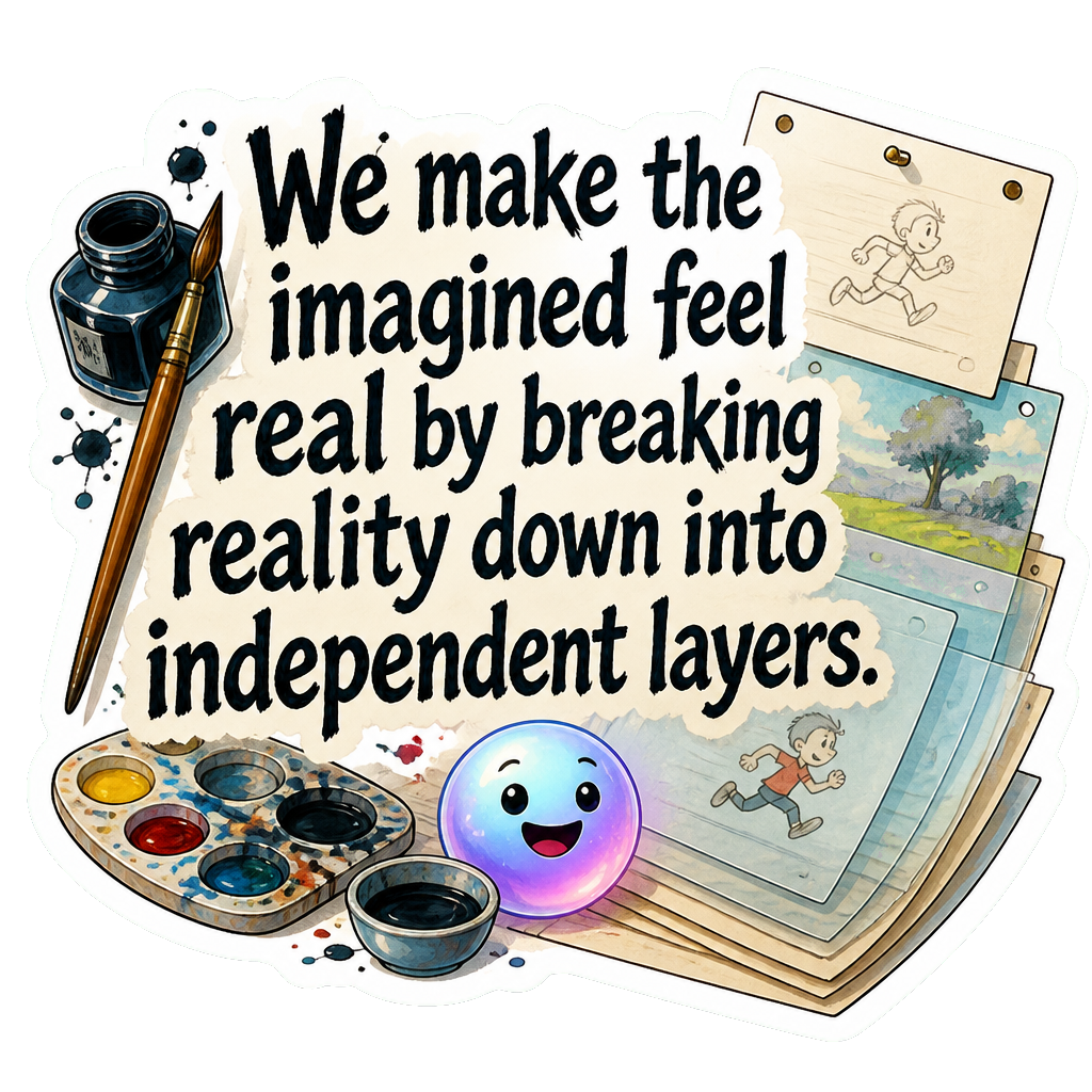 We make the imagined feel real by breaking reality down into independent layers.