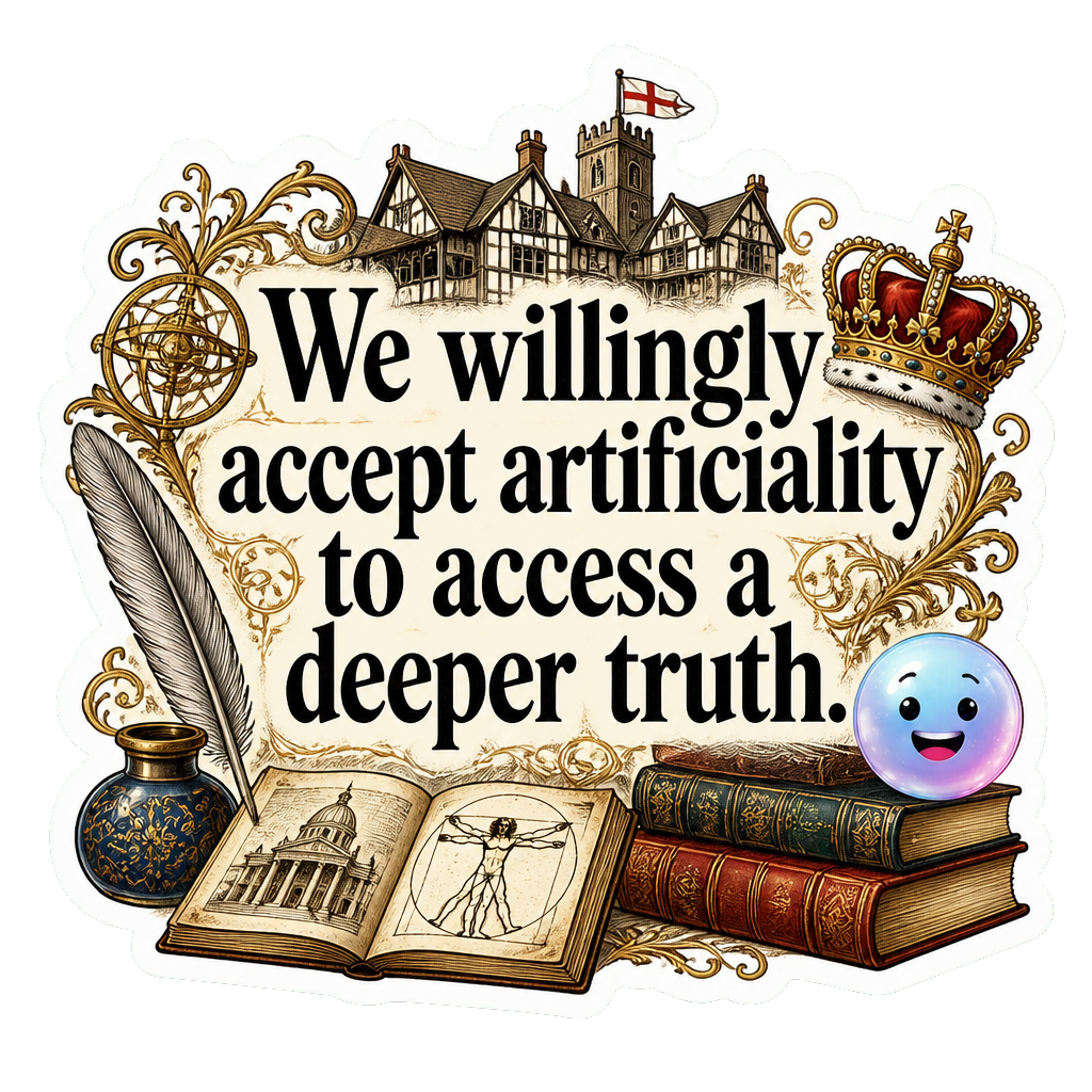 We willingly accept artificiality to access a deeper truth.